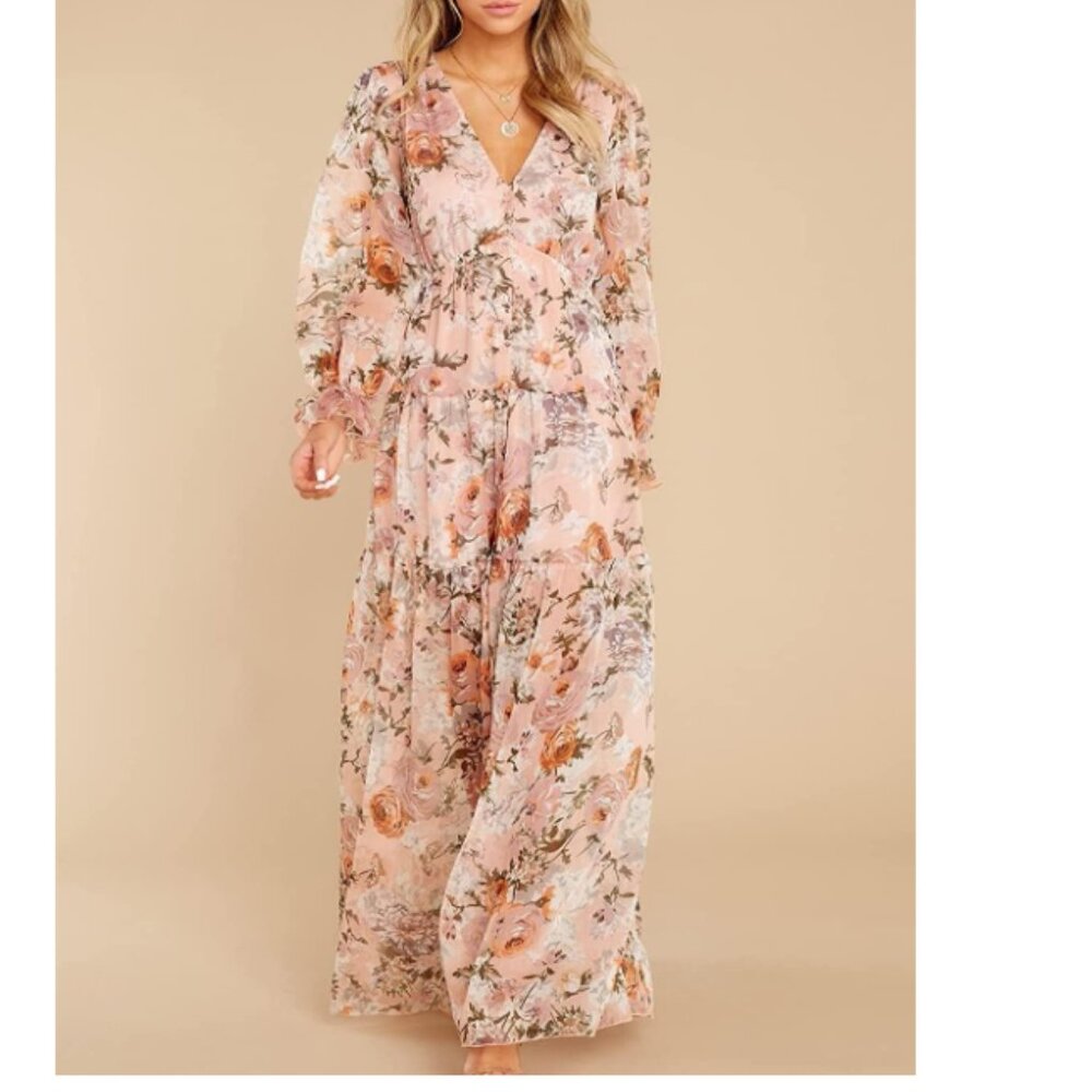 Floral Pink Long Sleeve Maxi Dress - Picture 4 of 12